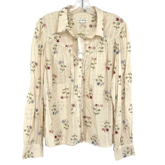 Wonderly Tops - Wonderly Western Boho Floral Print Button Down Top New Cream Size Large